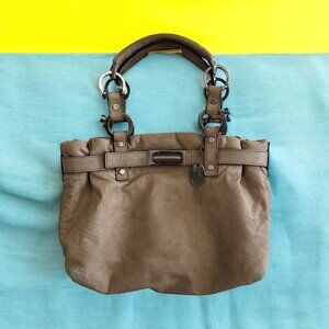 LANVIN Taupe Brown Leather Satchel Handbag